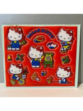 Vintage Sanrio 1976 Hello Kitty Mini Soft Seals Puffy 3D Stickers Red Sheet